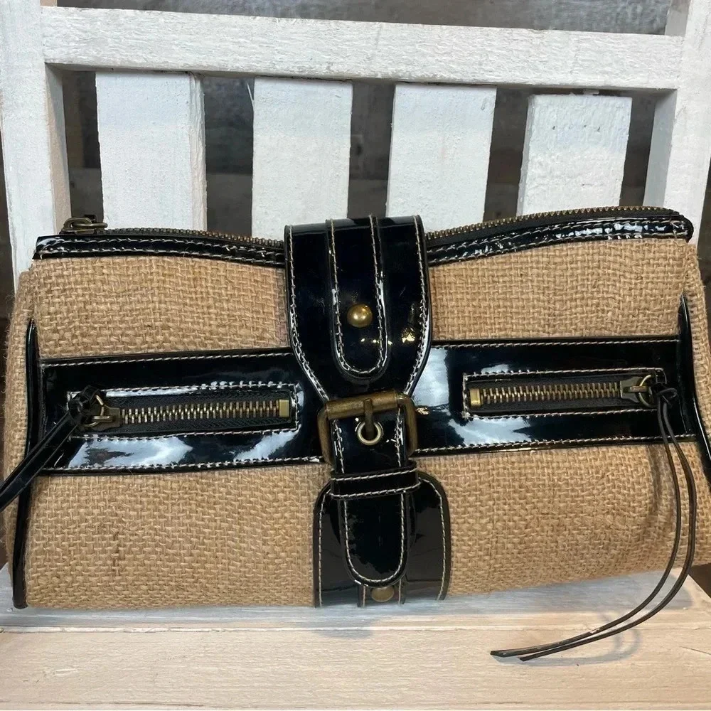 ABS by Allen Schwartz Patent Leather/Jute Clutch • Never Used - Picture 2 of 5